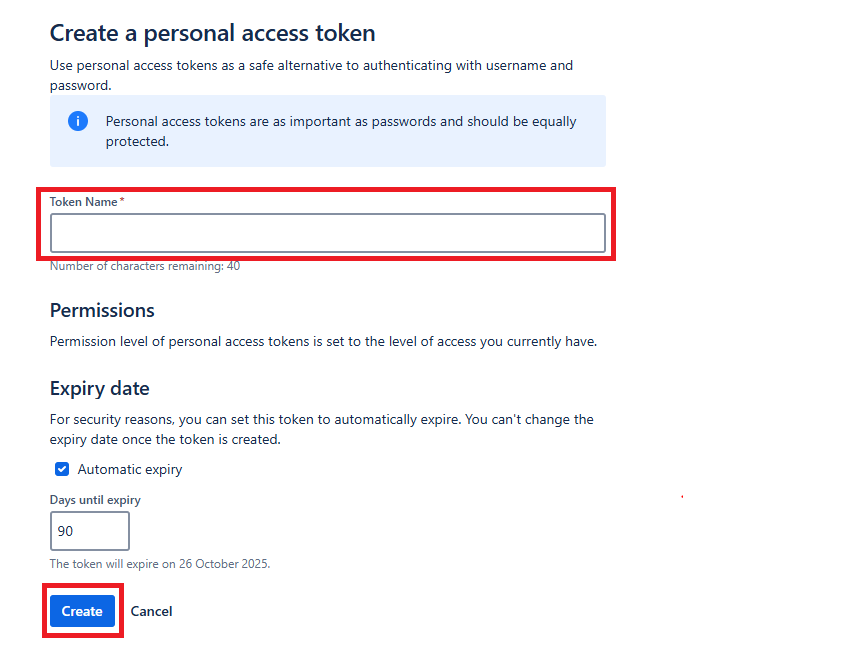 Create personal token access token