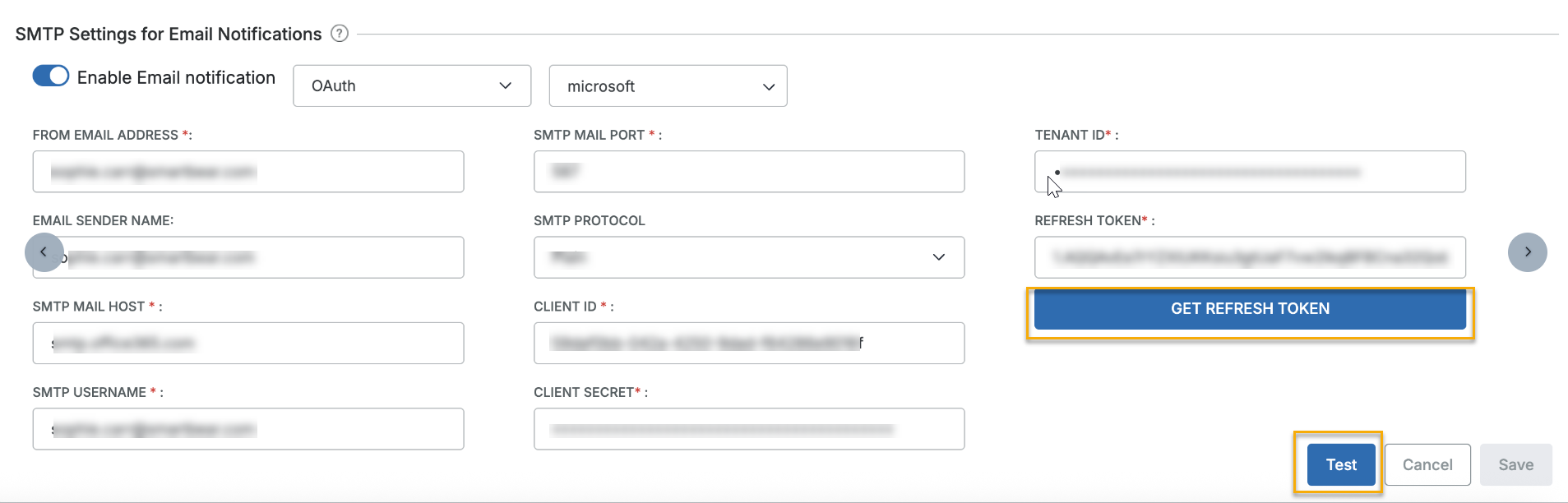 SMPT Setting for Email Notification