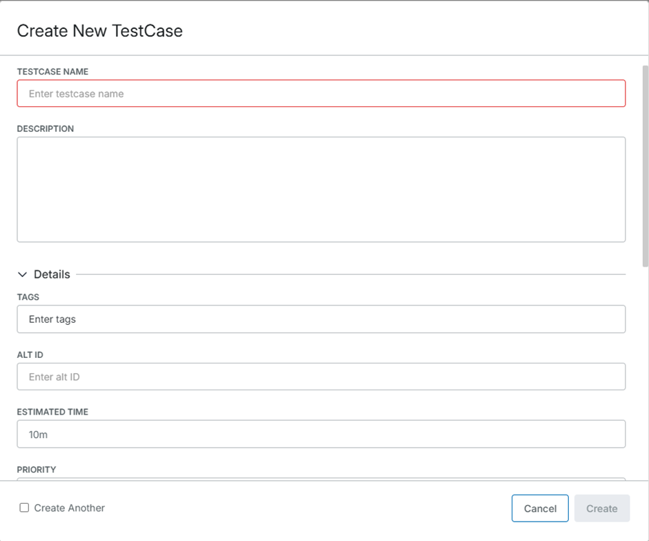 Create New Test Case Create New Test Case
