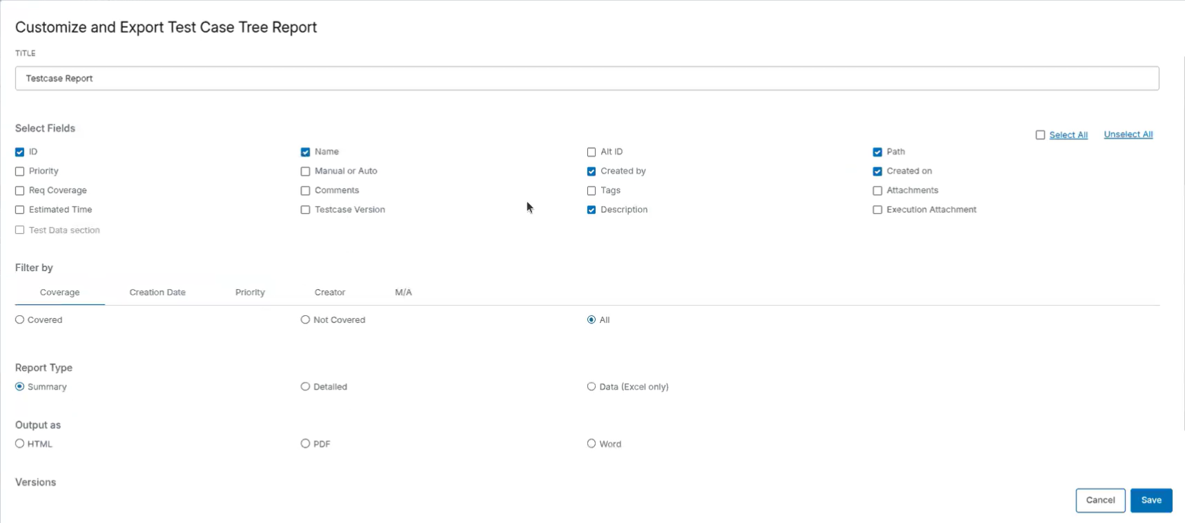 Customize and Export Test Case Tree Report Customize and Export Test Case Tree Report